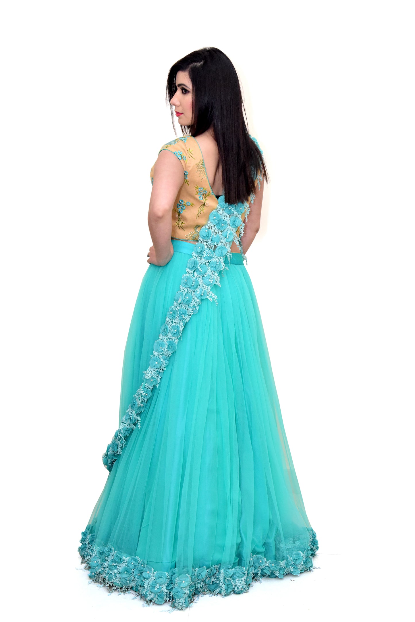 Golden & Aqua blue Lehenga