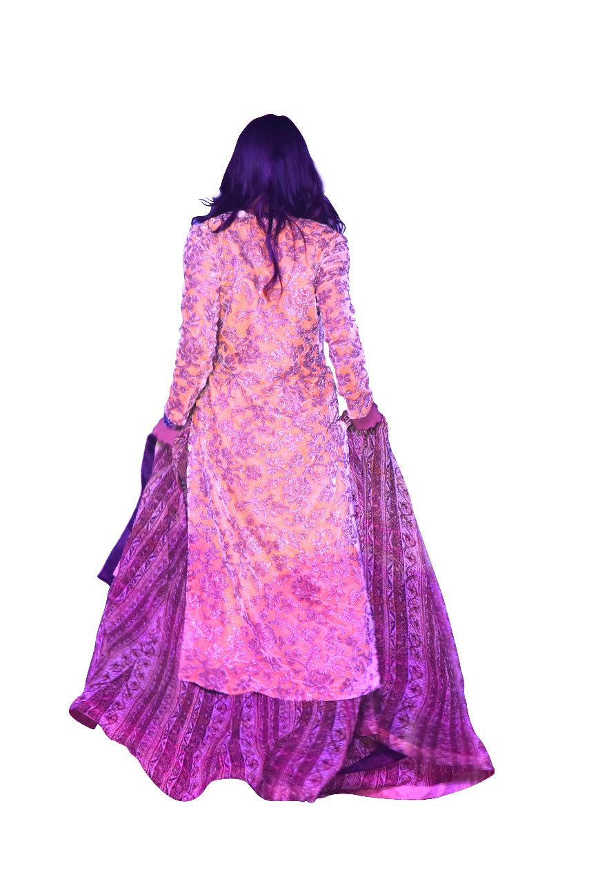 Multi Gown with Velvet kurta
