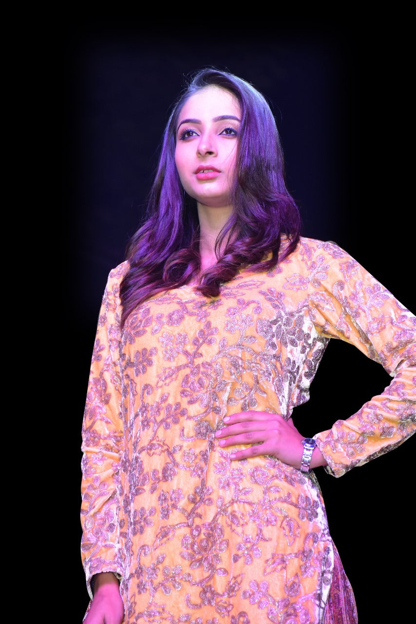 Multi Gown with Velvet kurta