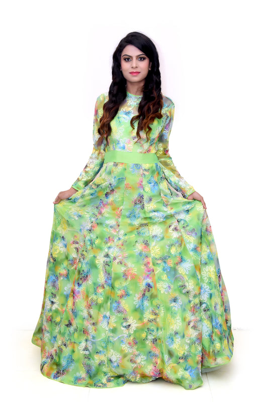 Green A-line Gown