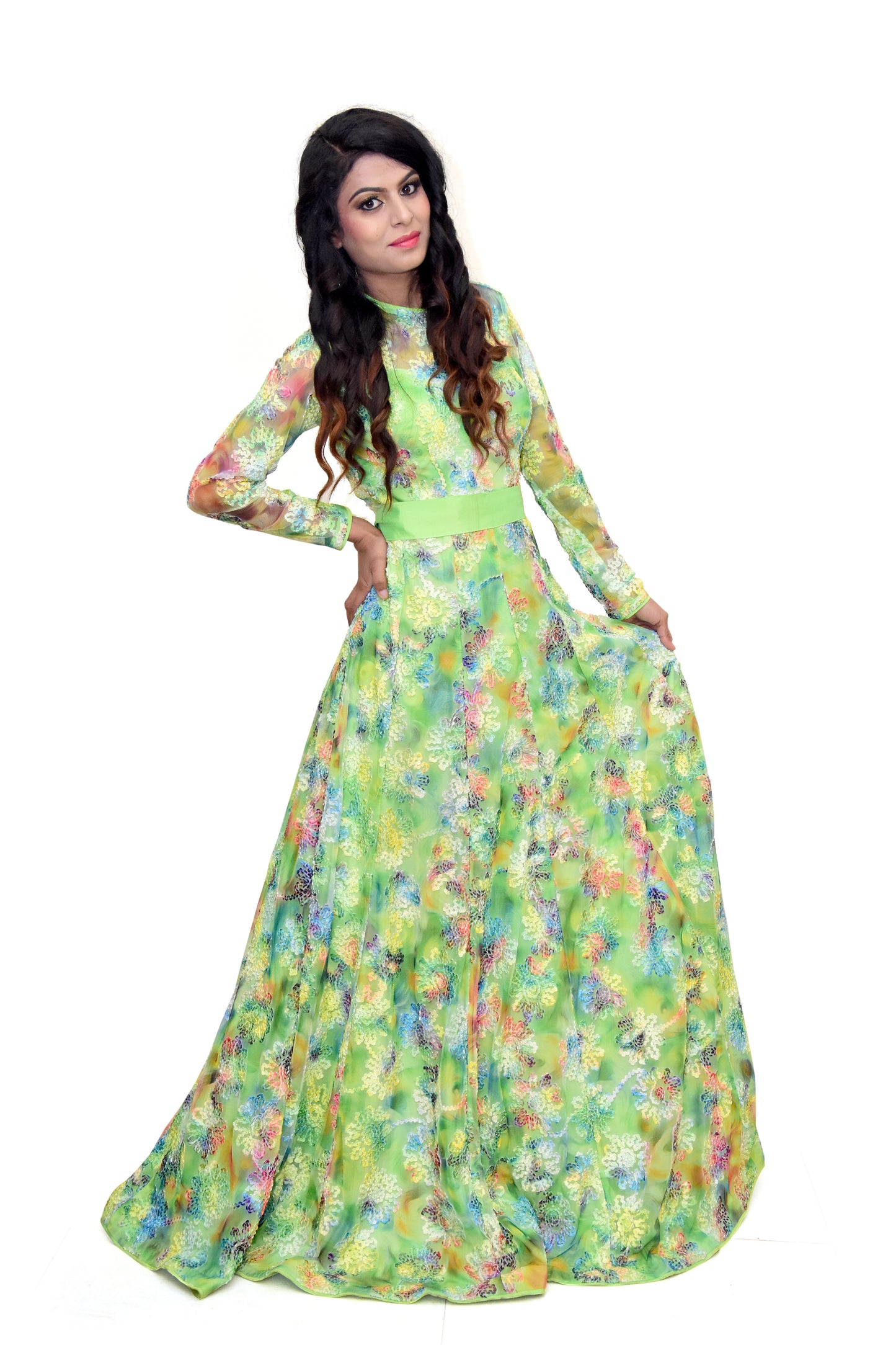 Green A-line Gown