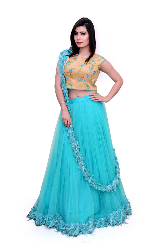 Golden & Aqua blue Lehenga