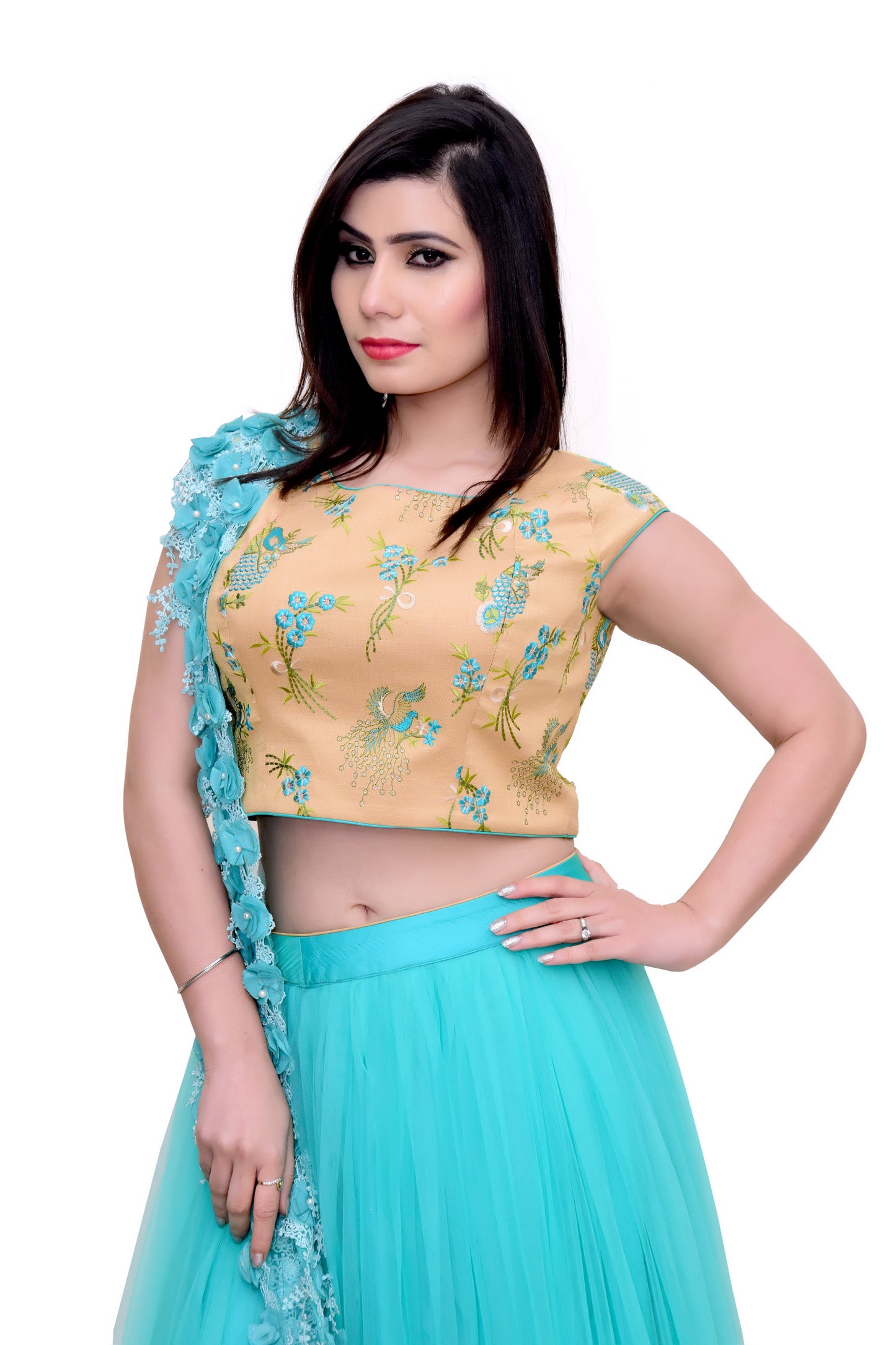 Golden & Aqua blue Lehenga