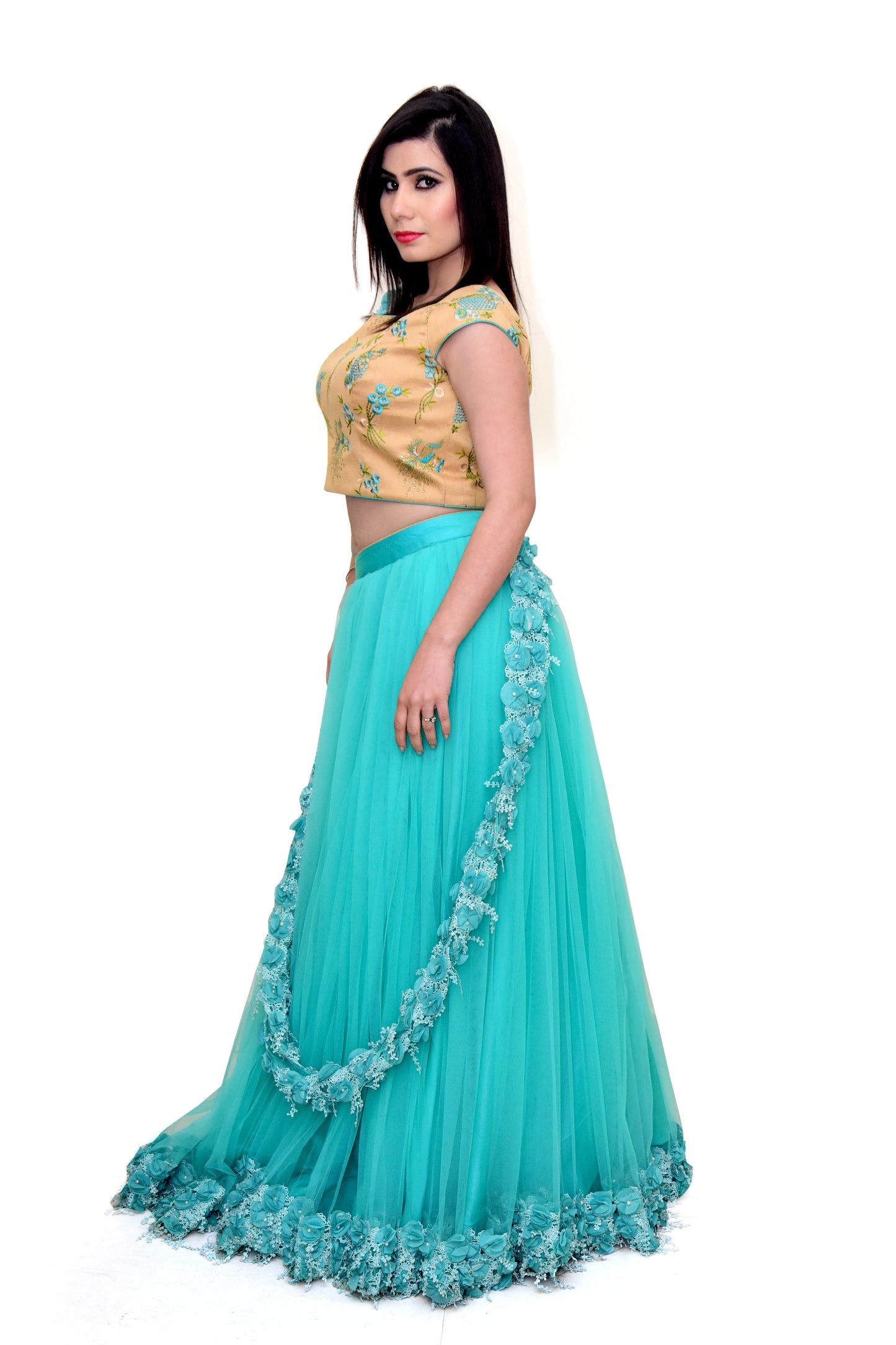 Golden & Aqua blue Lehenga