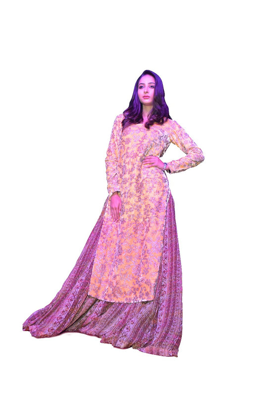 Multi Gown with Velvet kurta